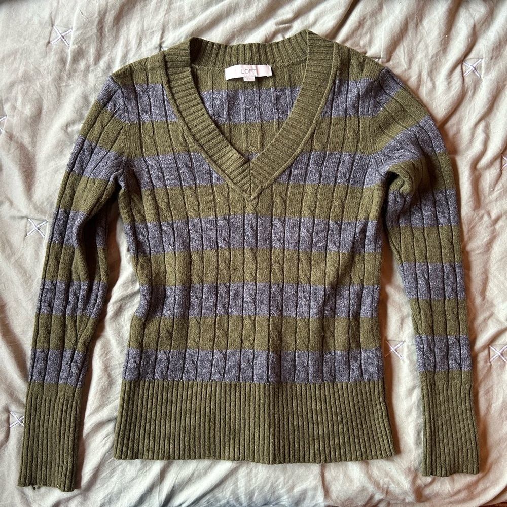 Green & gray striped sweater